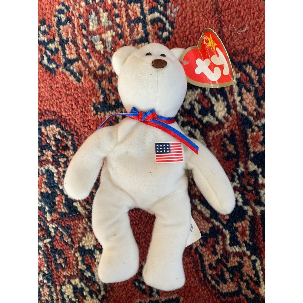 Ty Teenie Beanie Babies Libearty Bear White US Flag 6in Good Vintage 1999